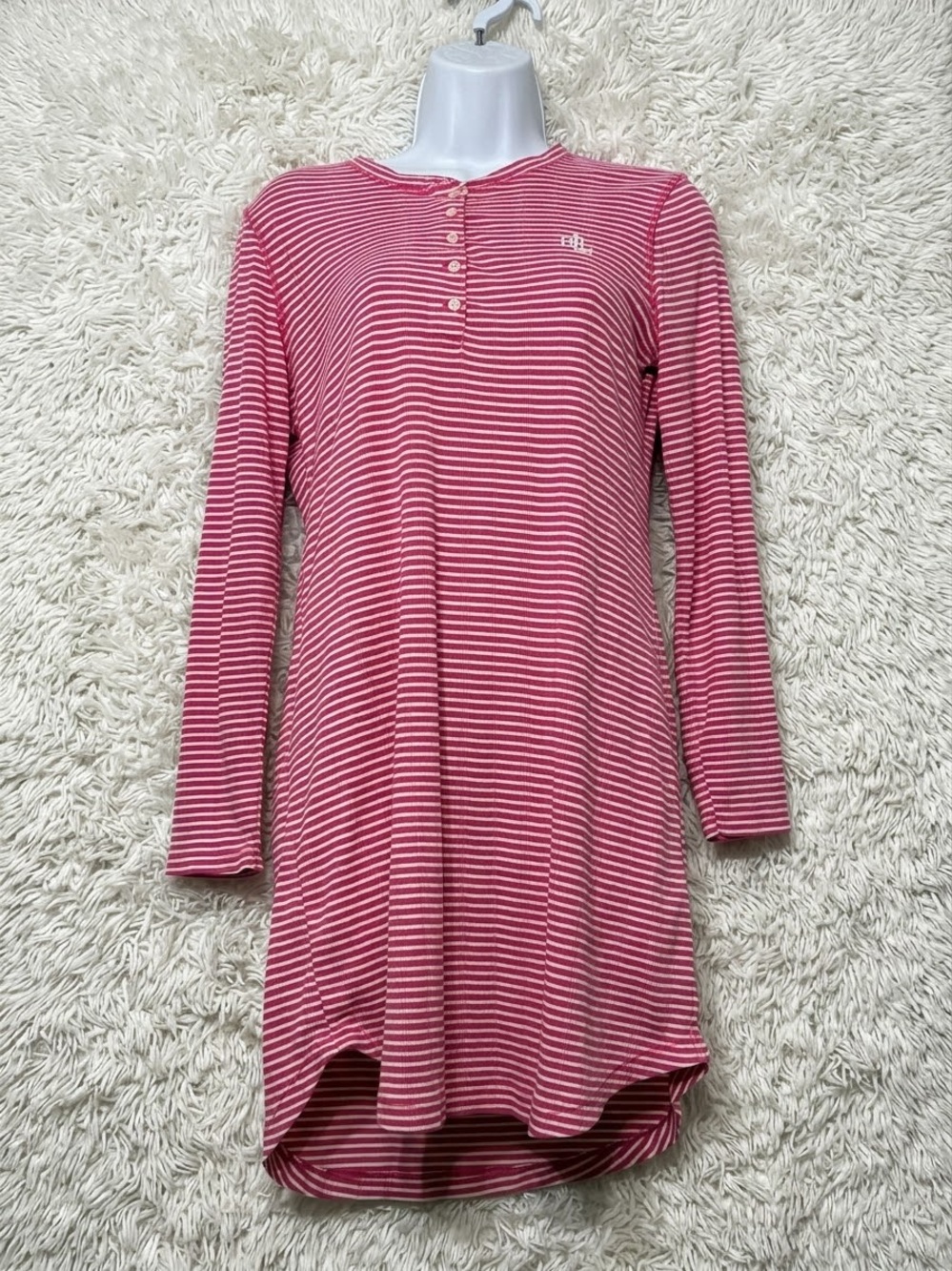 Lauren Ralph Lauren Nightgown Sleepshirt Striped Cotton Blend LRL Monogram Small